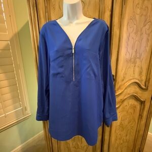 Calvin Klein Blue Zip-Front Long Sleeve Top Size XL